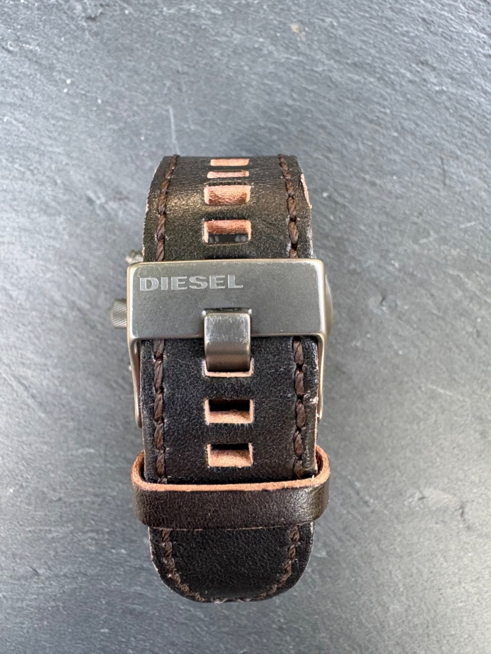 Diesel NWT Men's Griffed DZ4569 Gunmetal Chronograph Brown Leather Watch Boxed - Picture 6 of 12